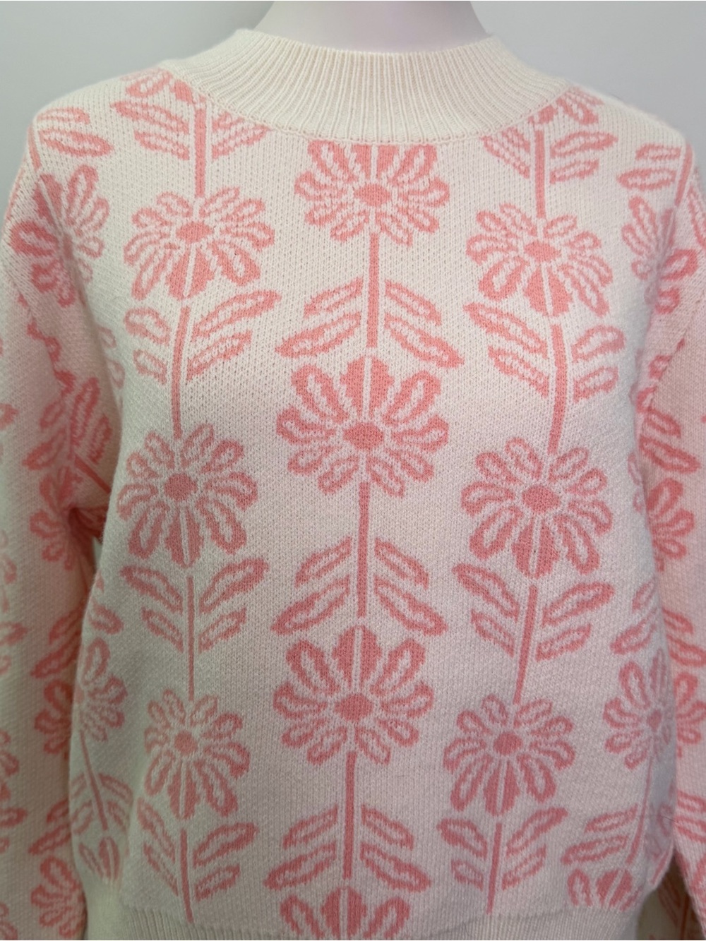 NEW &merci Women's Size L Apolline Floral Apricot Crush Knit Sweater Pink  Cream - Picture 2 of 12